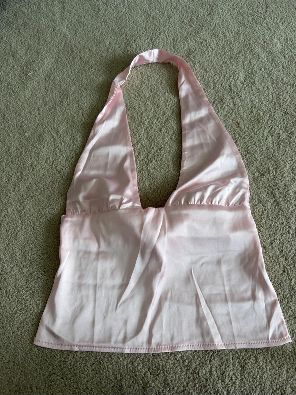 SHEIN Light Pink Halter Satin Crop Top
